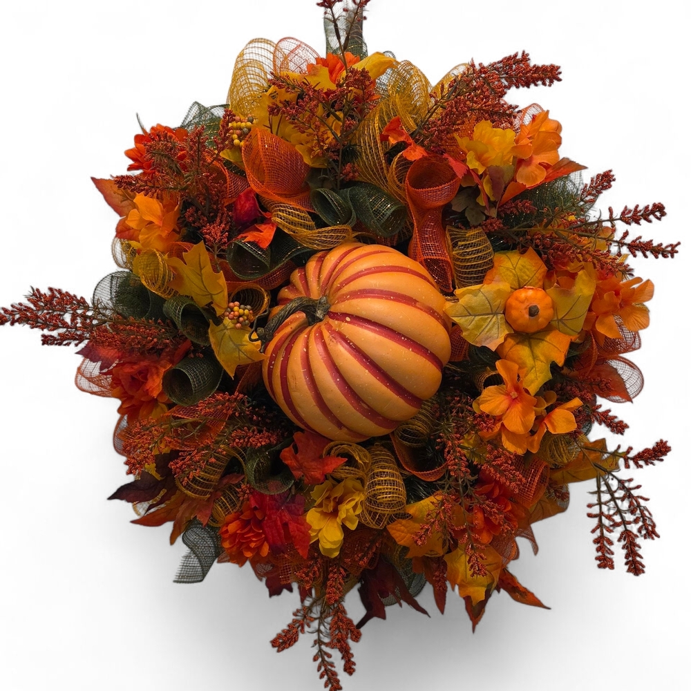 Fall Harvest Autumn Wreath with Pumpkin Accents